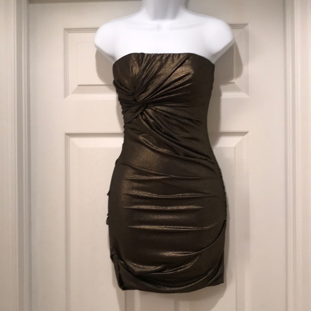 G by Guess Black/gold foil Strapless Dress